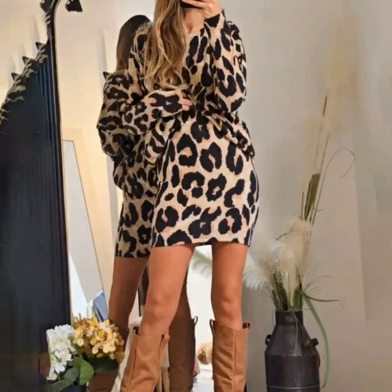 Fashion Canberra I Elira Round Neck Leopard Print Mini Dress